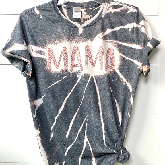 Tops - Mama leopard print graphic distressed tie dye tee